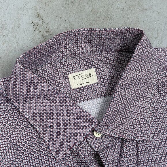 XACUS Dress Shirt Made in Italy Geometric Purple Long Sleeve Cotton 17 1/2 XL - Picture 6 of 8